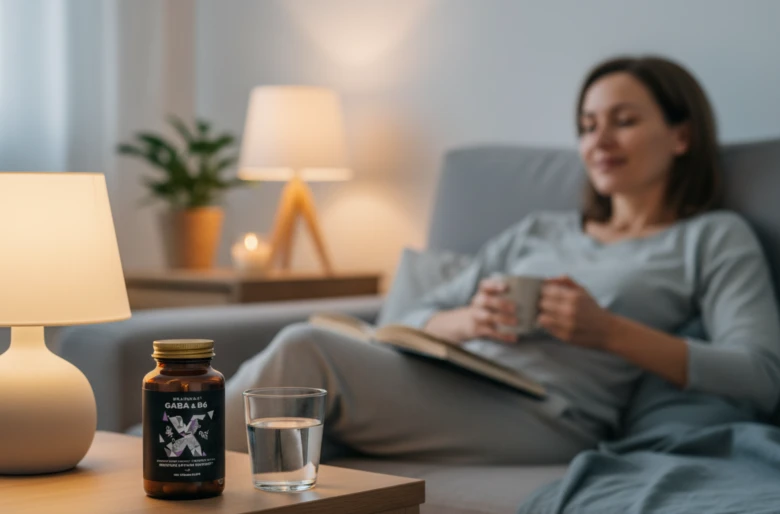 Žena si odpočívá s doplňkem GABA pro lepší spánek.