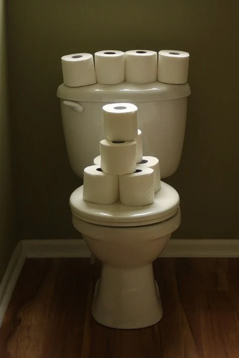 Toilet with toilet paper rolls