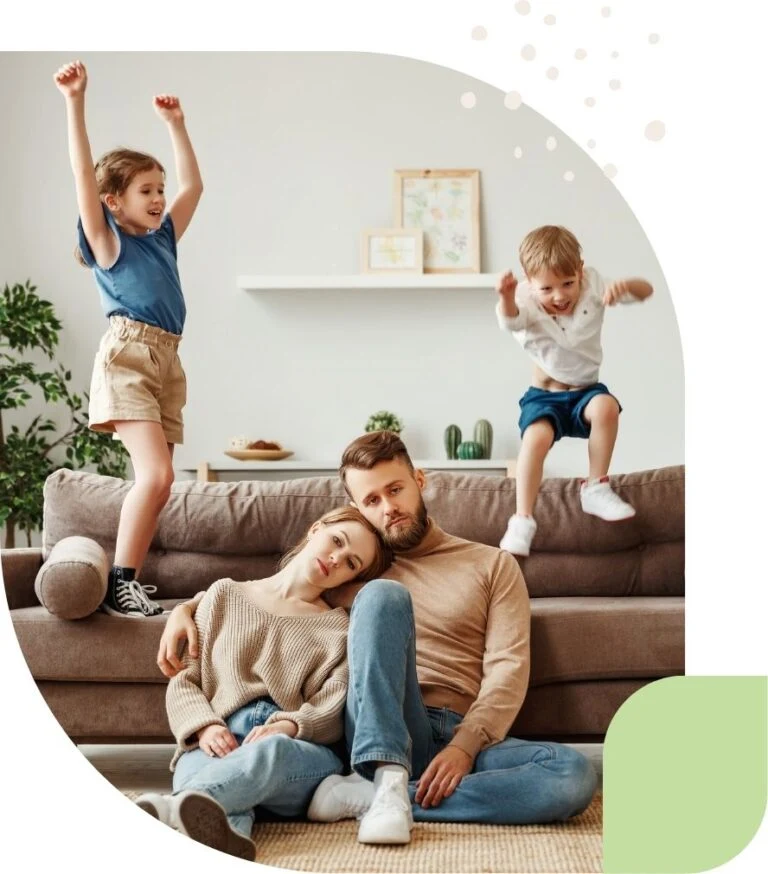 Happy family on couch