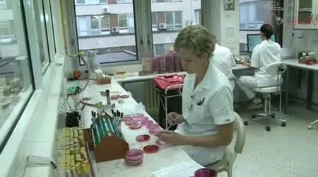 Zdravotní sestry pracují v laboratoři s bakteriemi.