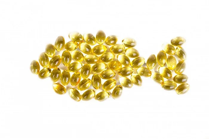 Fish oil capsules arranged as fish shape