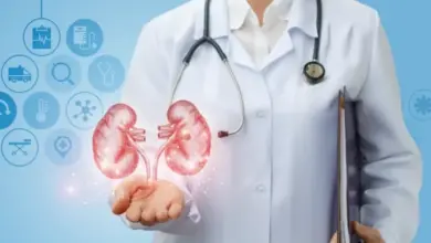 Lékař drží zářečnou ledviny s lékařskými ikonami.