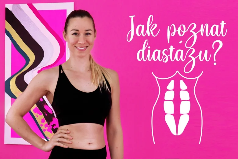 Žena s ilustrací oddělení břišních svalů pro článek o diastáze